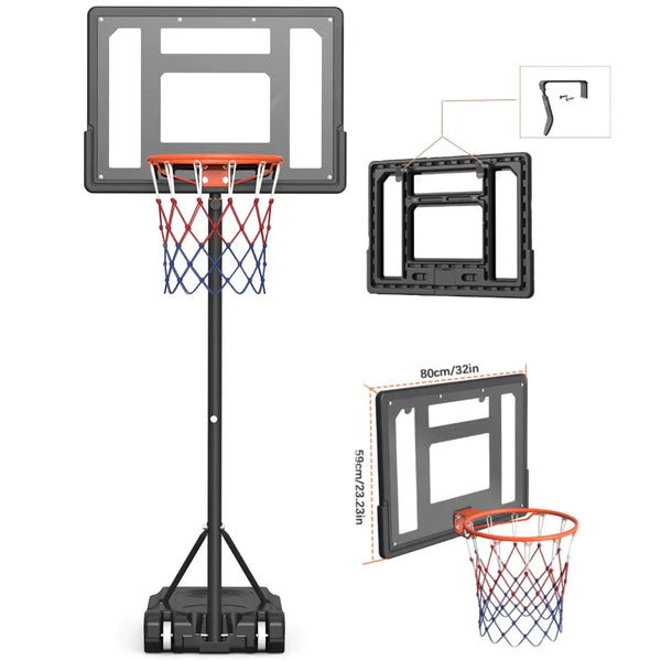 Kids Outdoor Basketball Hoop - 5-7ft Adjustable Height 32in Backboard
