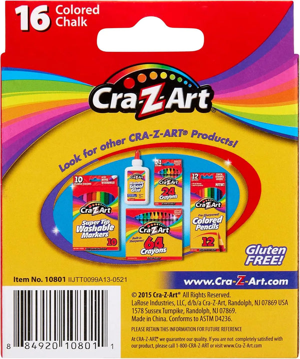 Vibrant Colored Chalk Set, 16 Assorted Colors for Indoor and Outdoor Use, Non-Toxic